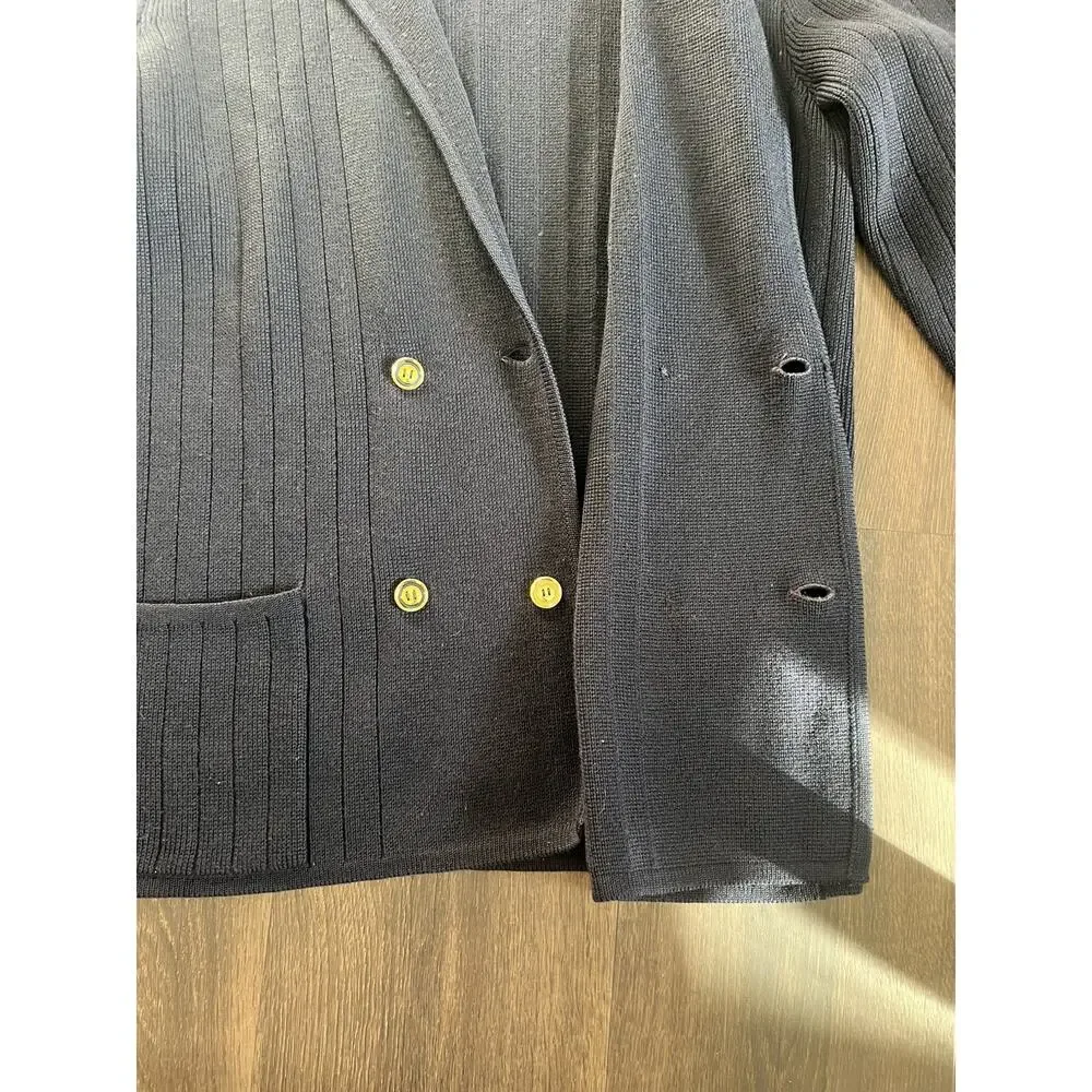 Vintage Navy Blue GUCCI Wool Double Breasted Knit Men Cardigan Sweater 50s 60's